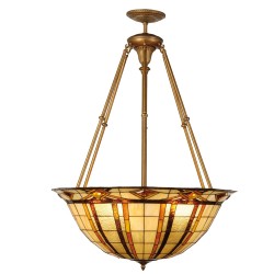 LumiLamp Hanglamp Tiffany 5LL-5527 Ø 92*126 cm E27/max 6*60W Beige Rood Metaal Glas HalfRond Art Deco Hanglamp Eettafel
