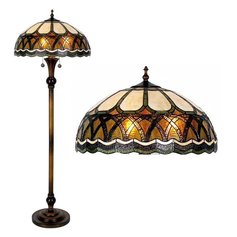 2LumiLamp Lampada da Terra Tiffany Ø 56*164 cm E27/max 3*60W Marrone, Beige Vetro Colorato  Semicerchio