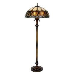 LumiLamp Tiffany Vloerlamp 5LL-5449 Ø 56*164 cm E27/max 3*60W Bruin Beige Glas in lood HalfRond Art Deco Staande Lamp Staanlamp