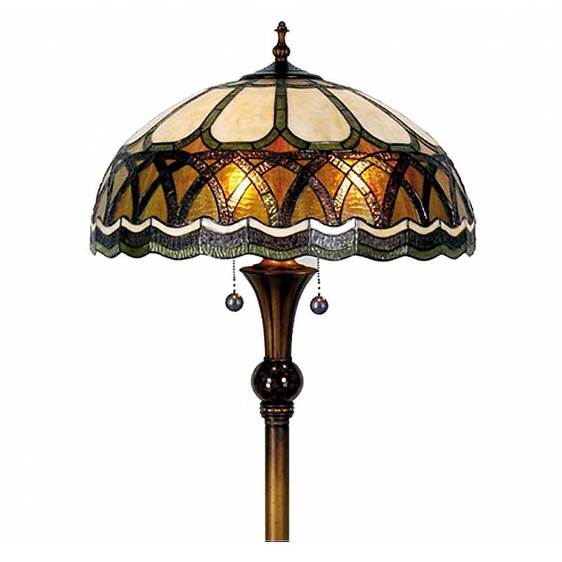 2LumiLamp Tiffany Vloerlamp 5LL-5449 Ø 56*164 cm E27/max 3*60W Bruin Beige Glas in lood HalfRond Art Deco Staande Lamp Staanlamp