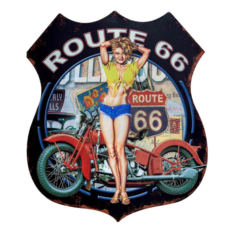 Clayre & Eef Plaque de texte 30x35 cm Noir Fer Route 66