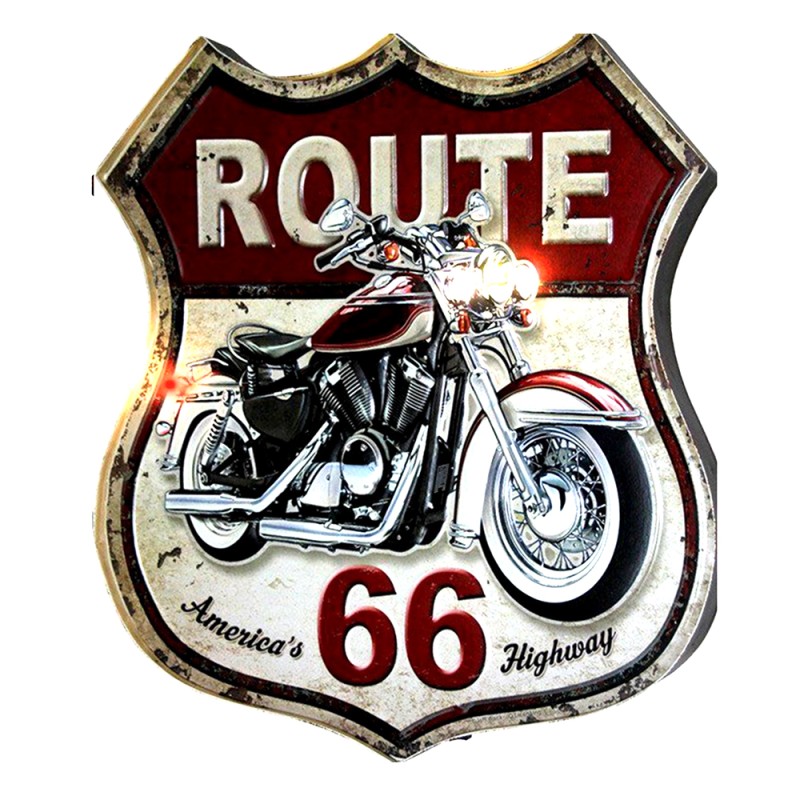 Clayre & Eef Tekstbord  30x35 cm Zwart Ijzer Motor Route 66