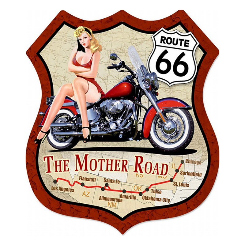 Clayre & Eef Tekstbord  30x35 cm Rood Ijzer Route 66