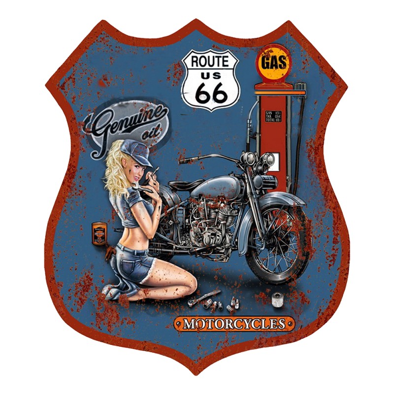 Clayre & Eef Targhetta con testo 30x35 cm Blu Ferro Route 66