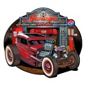 Clayre & Eef Tekstbord  50x43 cm Rood Ijzer Auto Garage