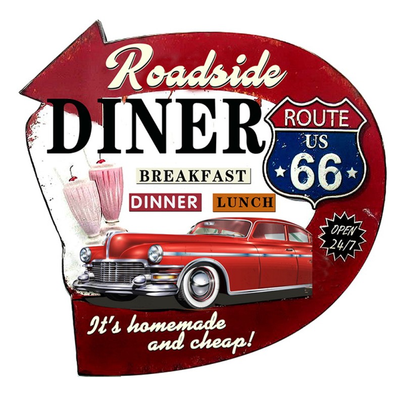 Clayre & Eef Text Sign 56x54 cm Red Iron Car Route 66