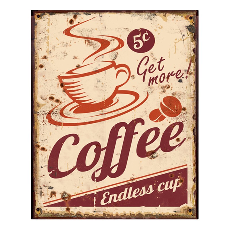 Clayre & Eef Text Sign 20x25 cm Beige Red Iron Coffee
