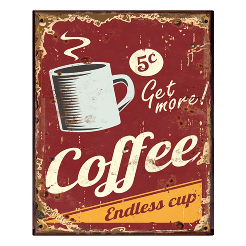 Clayre & Eef Tekstbord  25x33 cm Rood Ijzer Coffee