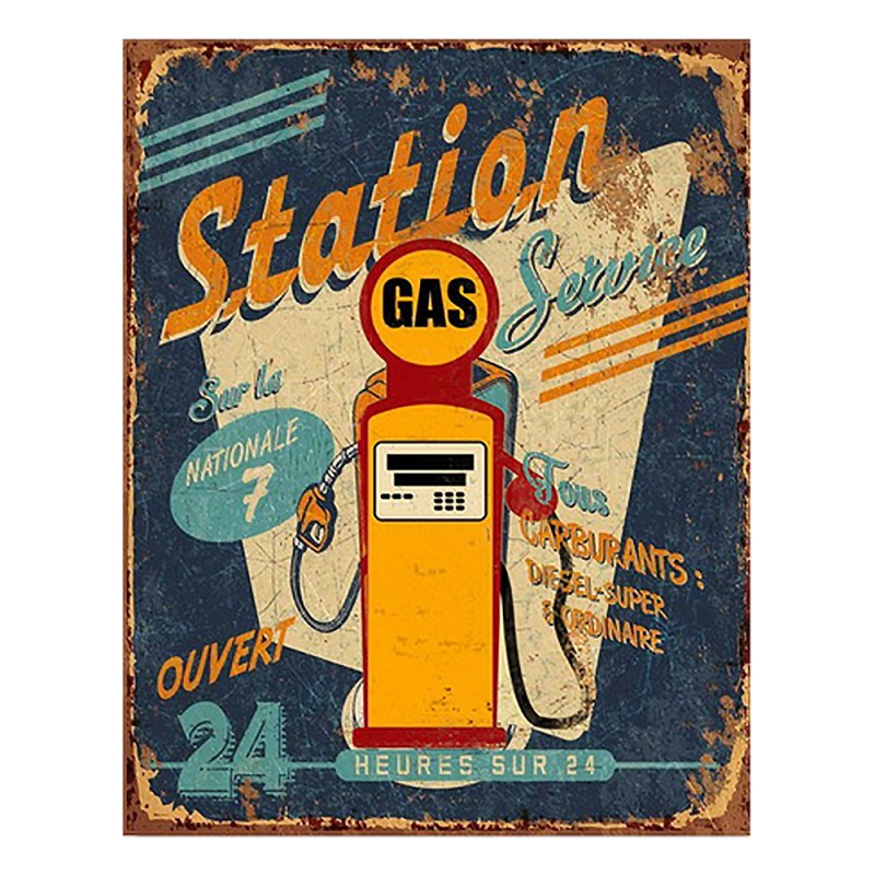 Clayre & Eef Plaque de texte 25x33 cm Jaune Fer Pompe à pétrole Garage