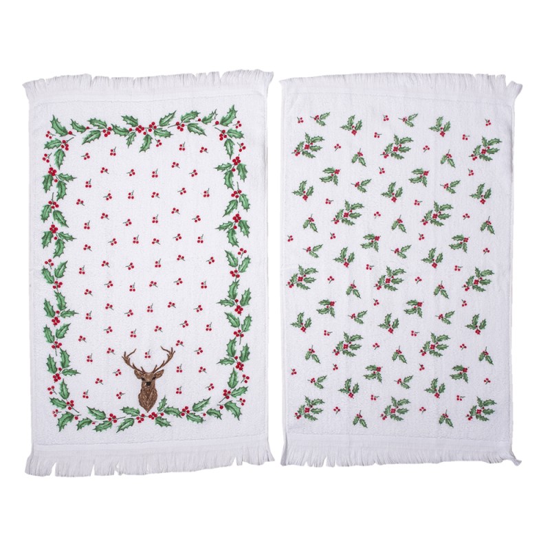 Clayre & Eef Guest Towel Set of 2 40x66 cm White Red Cotton