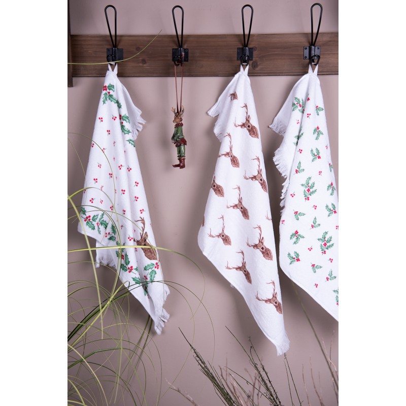 Clayre & Eef Guest Towel Set of 2 40x66 cm White Red Cotton