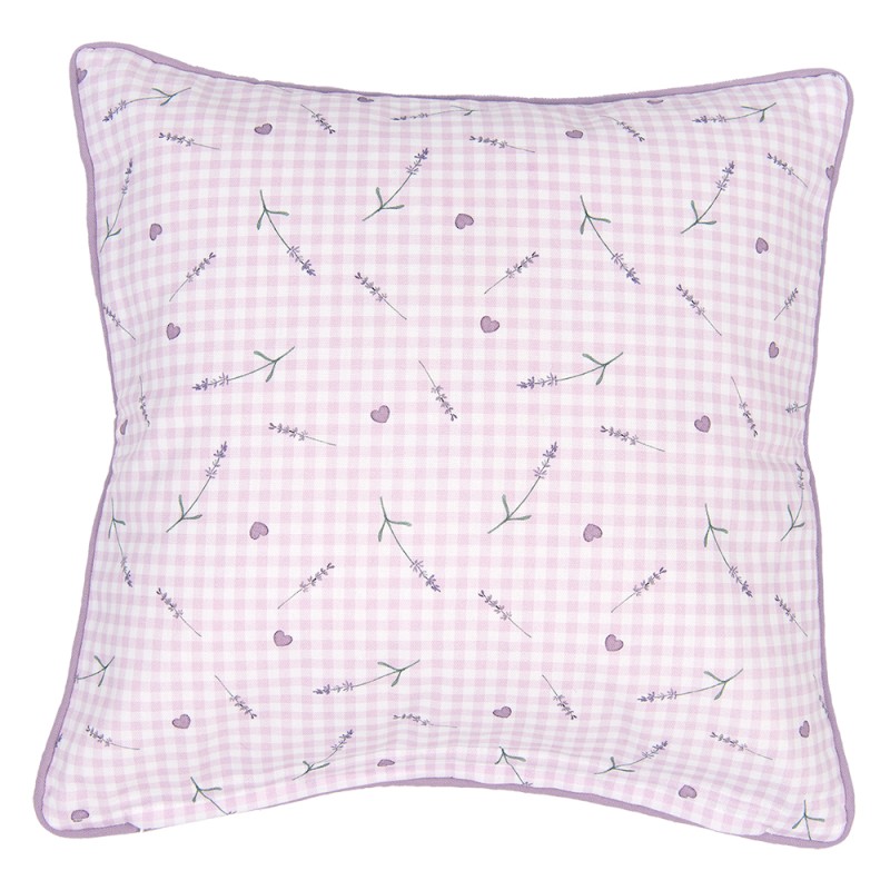 Clayre & Eef Cushion Cover 40x40 cm Purple White Cotton Square Lavender