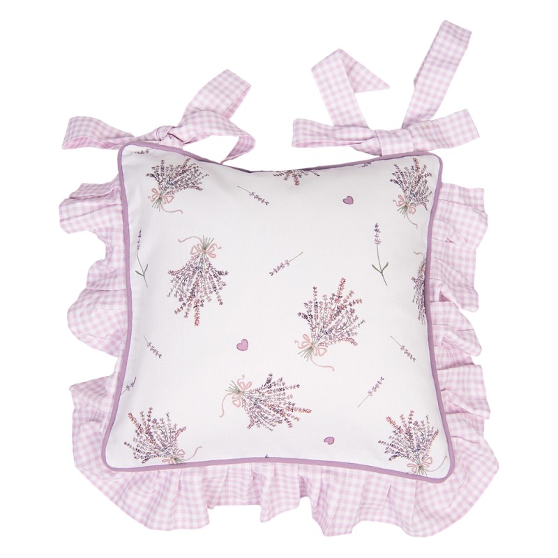 Clayre & Eef Housse de coussin pour coussin de chaise 40x40 cm Violet Blanc Coton Carré Lavande