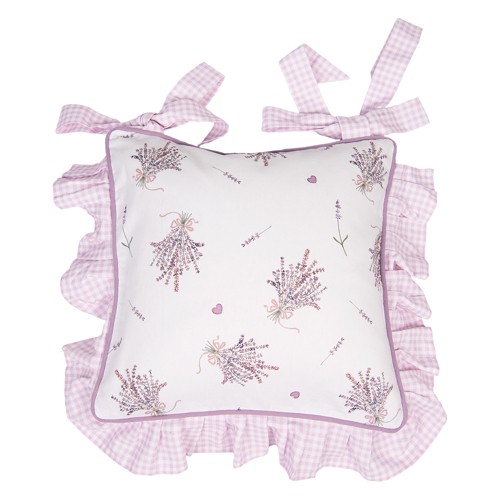 Clayre&Eef Kussenhoes Stoelkussen 40x40 cm Paars Wit Katoen Lavendel afbeelding