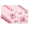 Clayre & Eef Placemats Set van 6  48x33 cm Roze Paars Katoen Rechthoek Rozen