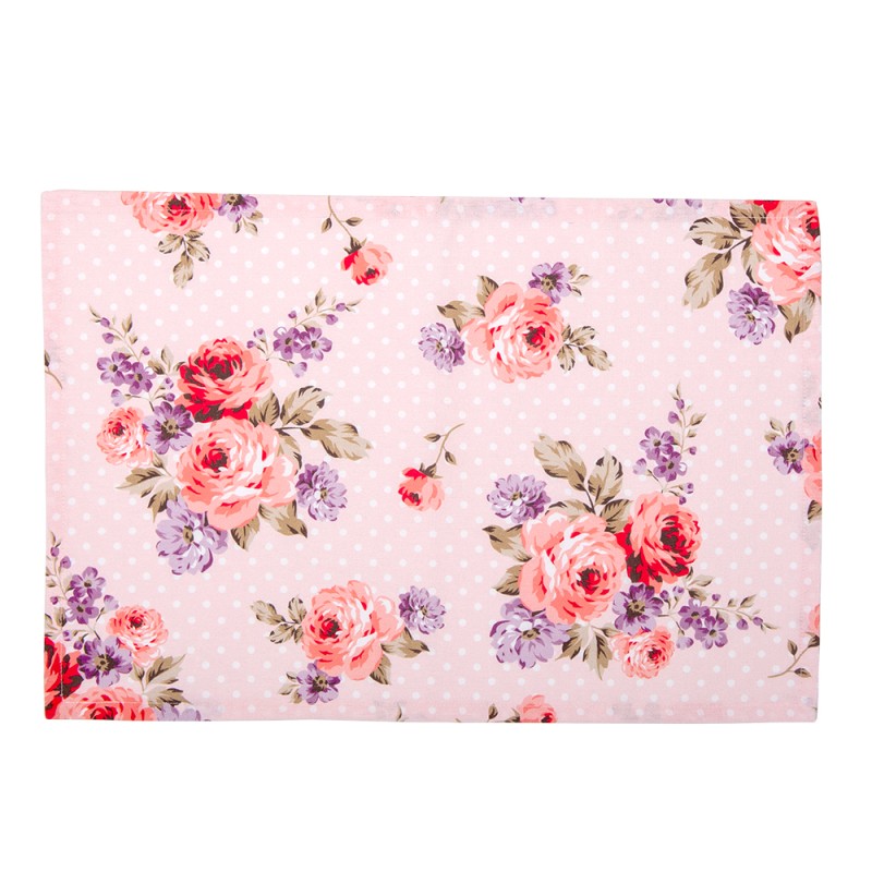 Clayre & Eef Placemats Set of 6 48x33 cm Pink Purple Cotton Rectangle Roses