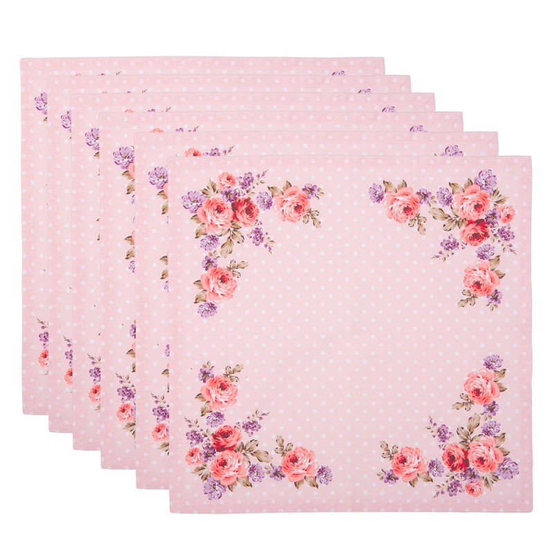 Clayre & Eef Serviettes Coton set de 6 40x40 cm Rose Violet Coton Carré Roses