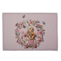 Clayre & Eef Placemats Set of 6 48x33 cm White Pink Cotton Rectangle Rabbit Flowers