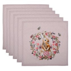 Clayre & Eef Tovaglioli Cotone set di 6 40x40 cm Beige Rosa  Cotone Quadrato Fiori di coniglio