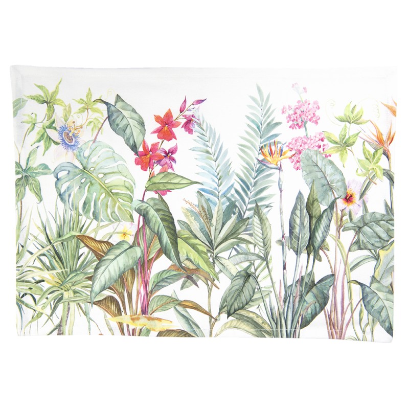 Clayre & Eef Placemats Set van 6  48x33 cm Wit Groen Katoen Rechthoek Jungle Botanics