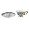 Clayre & Eef Cup and Saucer 200 ml Blue Gold colored Porcelain Birds