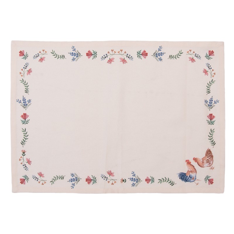 Clayre & Eef Placemats Set of 6 50x35 cm Beige Blue Cotton Rectangle Chicken and Rooster
