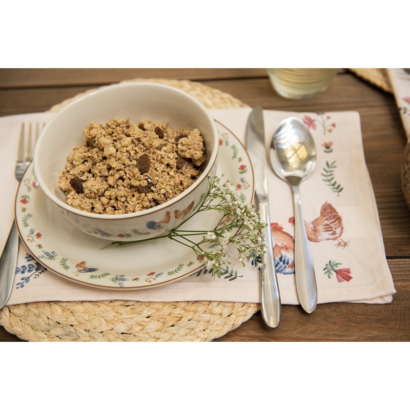 Clayre & Eef Placemats Set van 6  50x35 cm Beige Blauw Katoen Rechthoek Kip en Haan