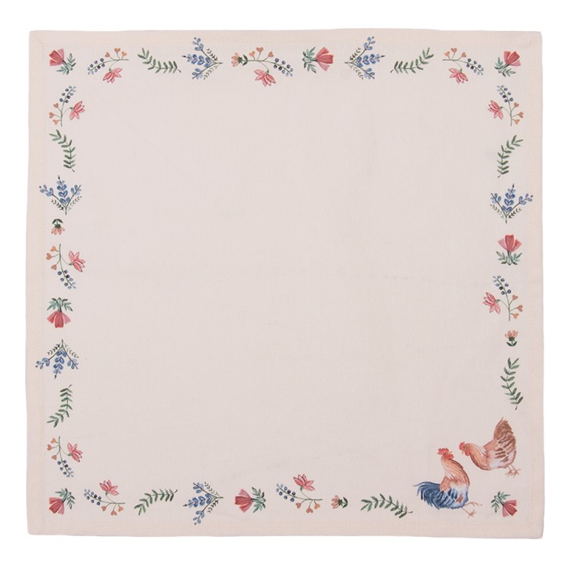 Clayre & Eef Napkins Cotton Set of 6 40x40 cm Beige Blue Cotton Square Chicken and Rooster