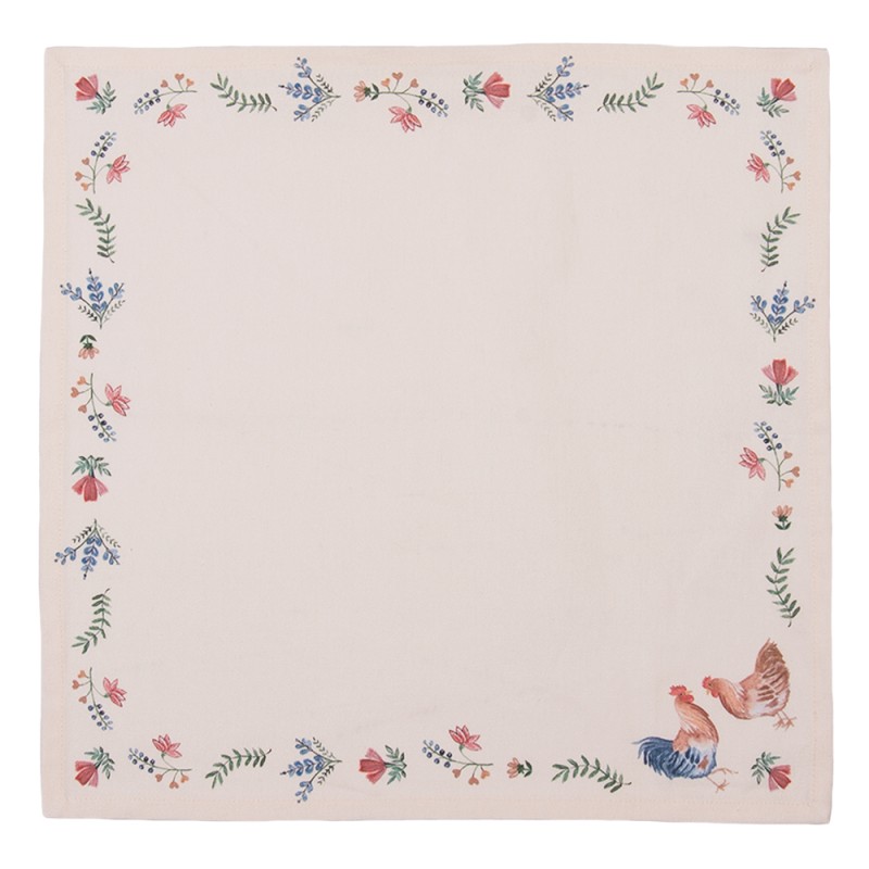 Clayre & Eef Serviettes Coton set de 6 40x40 cm Beige Bleu Coton Carré Poulet et coq