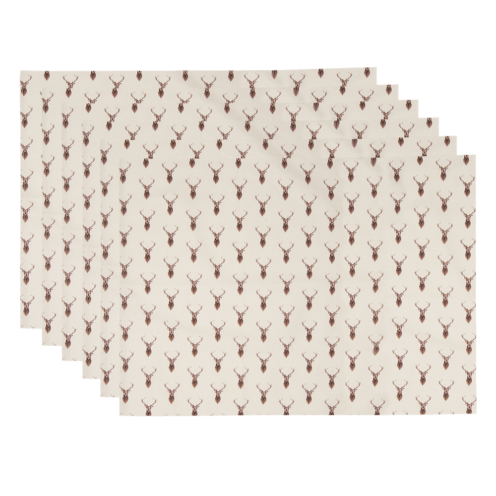 Clayre&Eef Placemats Set van 6 48x33 cm Beige Rood Katoen Hert afbeelding