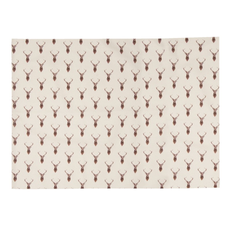 Clayre & Eef Placemats Set van 6  48x33 cm Beige Rood Katoen Rechthoek Hert