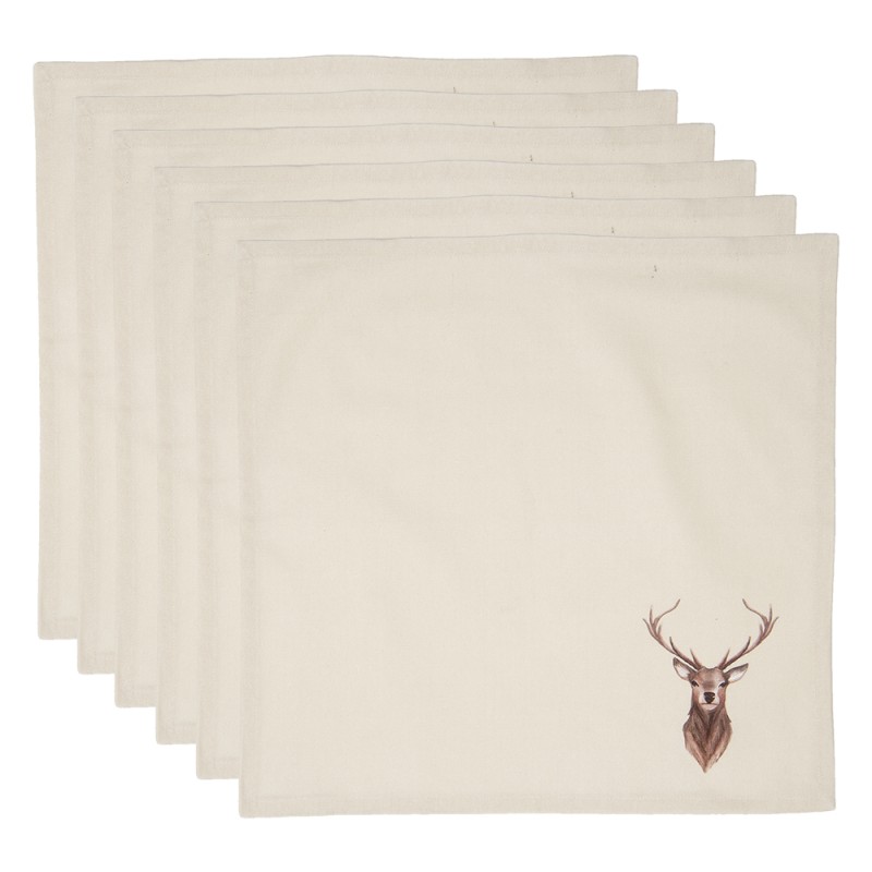 Clayre & Eef Napkins Cotton Set of 6 40x40 cm Beige Brown Cotton Square Deer