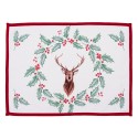 Clayre & Eef Placemats Set of 6 48x33 cm White Red Cotton Rectangle Deer Holly Leaves