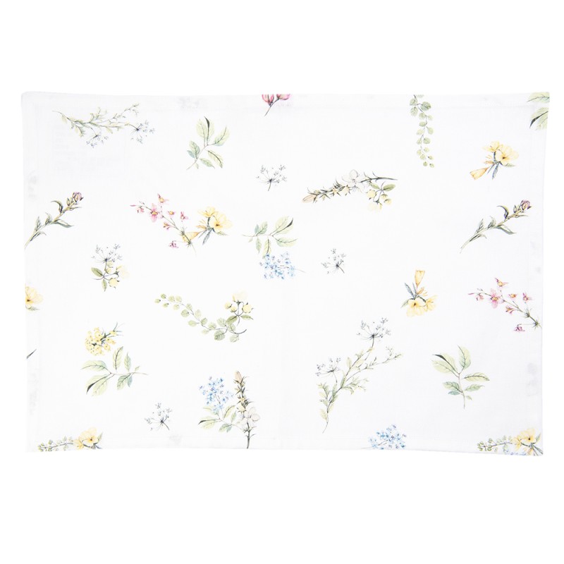 Clayre & Eef Placemats Set of 6 48x33 cm White Pink Cotton Rectangle Flowers