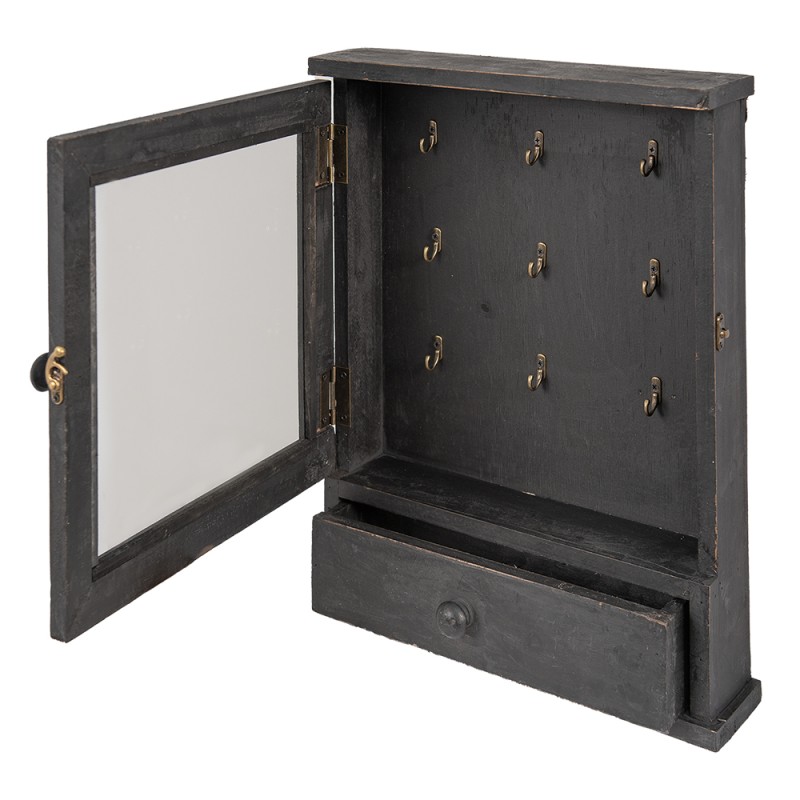 Clayre & Eef Key Cabinet 36x9x47 cm Black Wood Glass