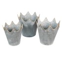 Clayre & Eef Planter Set of 3 Ø 29 Ø 26 Ø 22 cm Grey Metal Crown