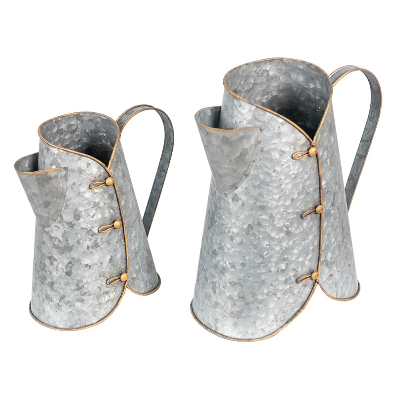 Clayre & Eef Decorative Watering Can Set of 2 Grey Metal