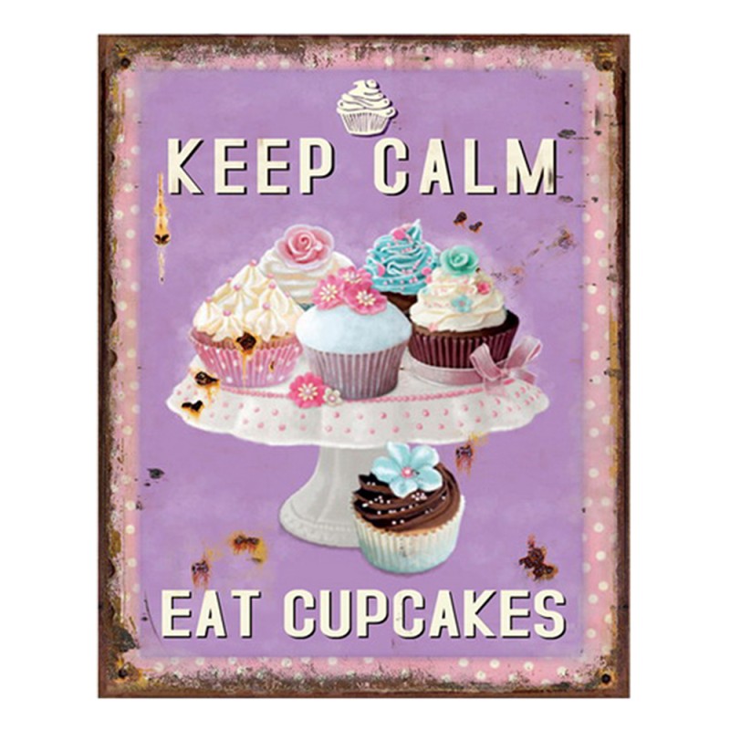 Clayre & Eef Textschild 20x25 cm Violett Eisen Cupcake Bakery