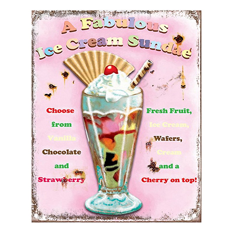 Clayre & Eef Text Sign 20x25 cm Pink Iron Ice Cream Sweets
