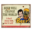 Clayre & Eef Text Sign 25x20 cm Beige Red Iron Beer