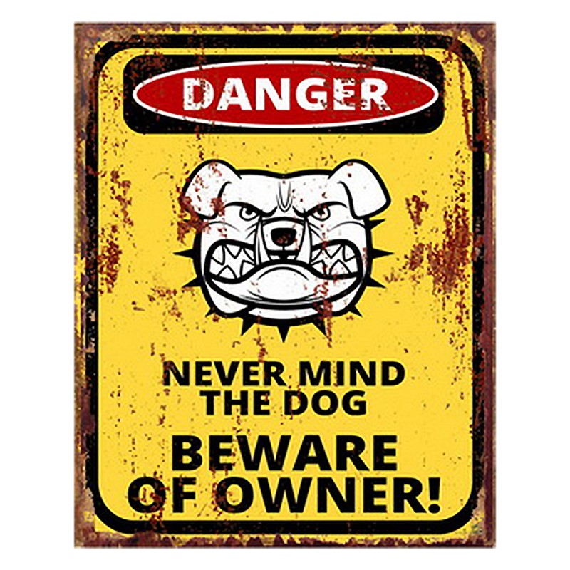 Clayre & Eef Plaque de texte 20x25 cm Jaune Fer Chien Warning