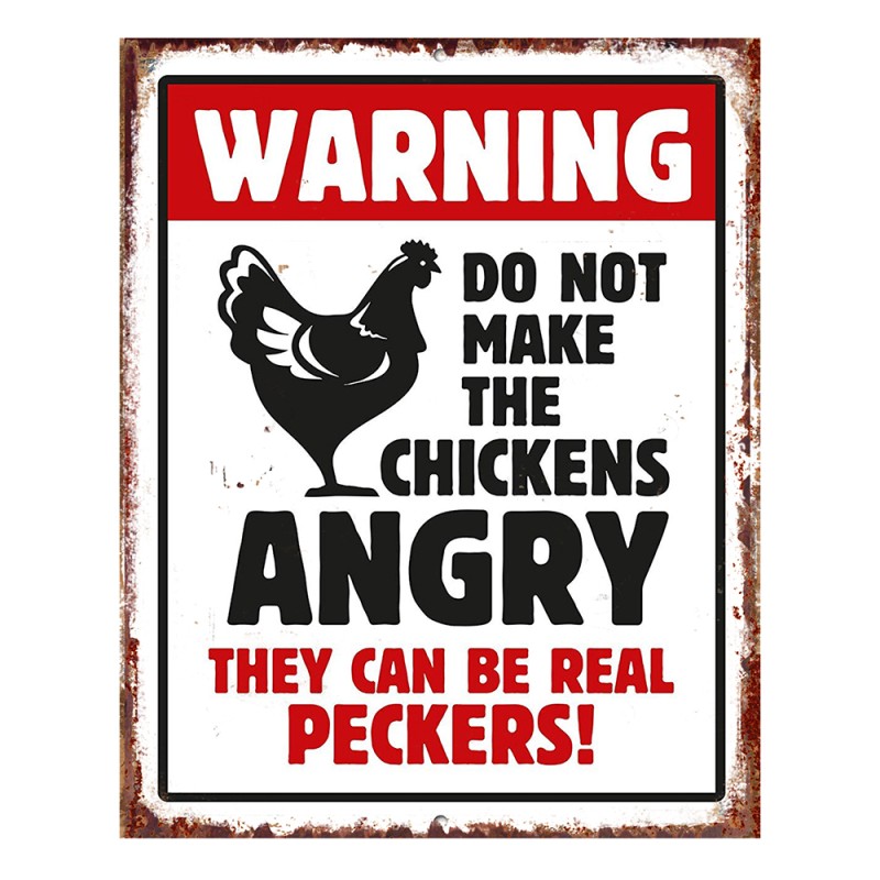 Clayre & Eef Text Sign 20x25 cm White Red Iron Chicken Warning