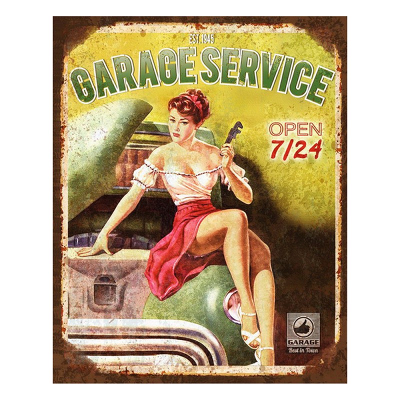 Clayre & Eef Text Sign 20x25 cm Green Iron Car Garage