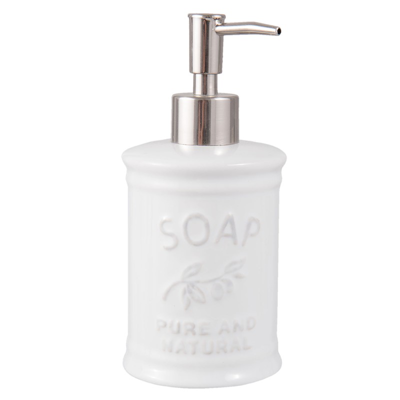 Clayre & Eef Distributeur de savon Ø 8x18 cm Blanc Céramique Soap