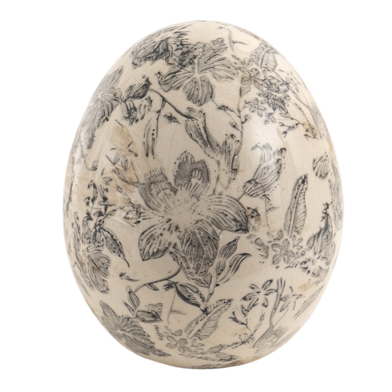 Clayre & Eef Figurine Egg Ø 11x14 cm Grey Beige Ceramic Oval Flowers