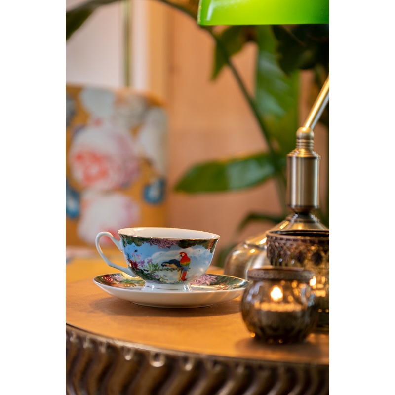 Clayre & Eef Cup and Saucer 200 ml Green Porcelain Parrot