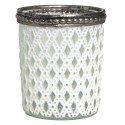 Clayre & Eef Teelichthalter Ø 6x7 cm Weiß Silberfarbig Glas Metall