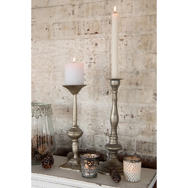 Clayre & Eef Candle holder Ø 12x32 cm Silver colored Iron