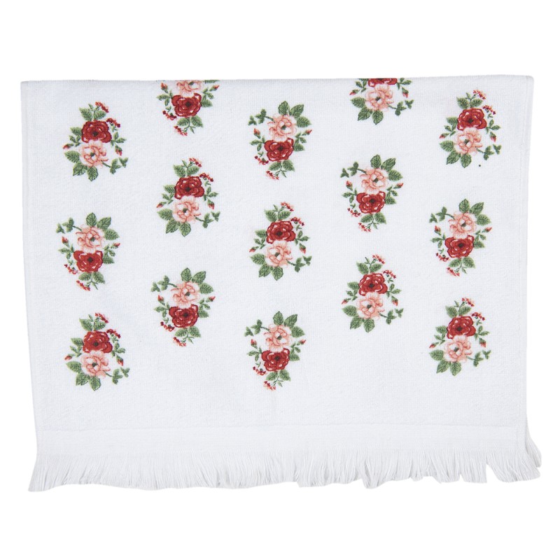 Clayre & Eef Asciugamano per ospiti 40x66 cm Bianco Verde  Cotone Rose