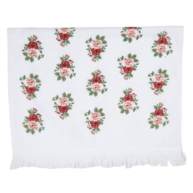 Clayre & Eef Guest Towel 40x66 cm White Green Cotton Roses